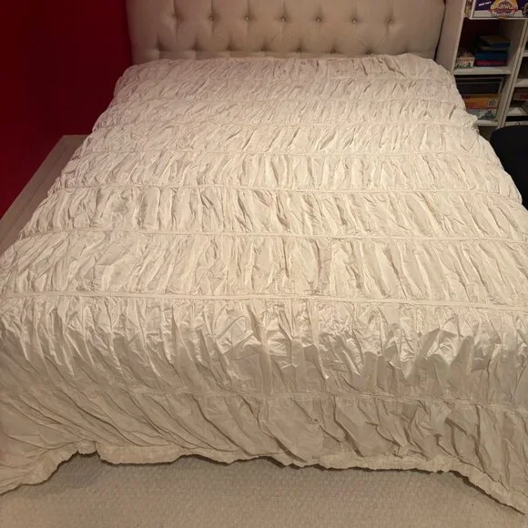 Anthropologie Cirrus Duvet Cover Cream Cotton Ruffle Y2K Queen Comforter 1 Sham - Picture 3 of 10